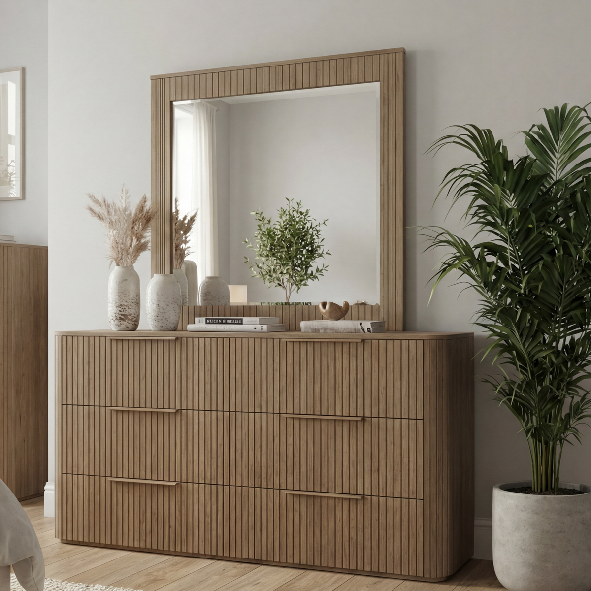 Arlo Solid Rubber Wood Dresser with Mirror