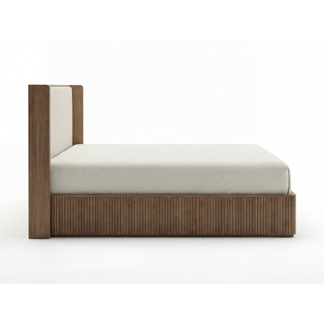 Arlo Solid Rubber Wood Bed Frame with Fabric Upholstered Headboard