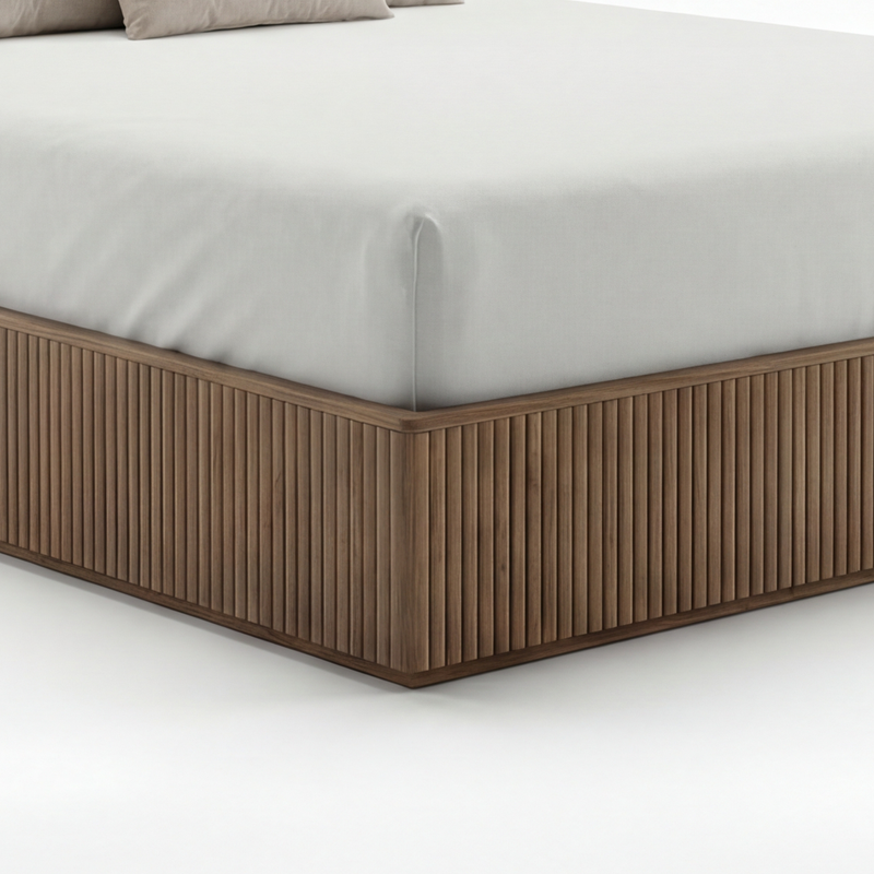 Arlo Solid Rubber Wood Bed Frame with Fabric Upholstered Headboard