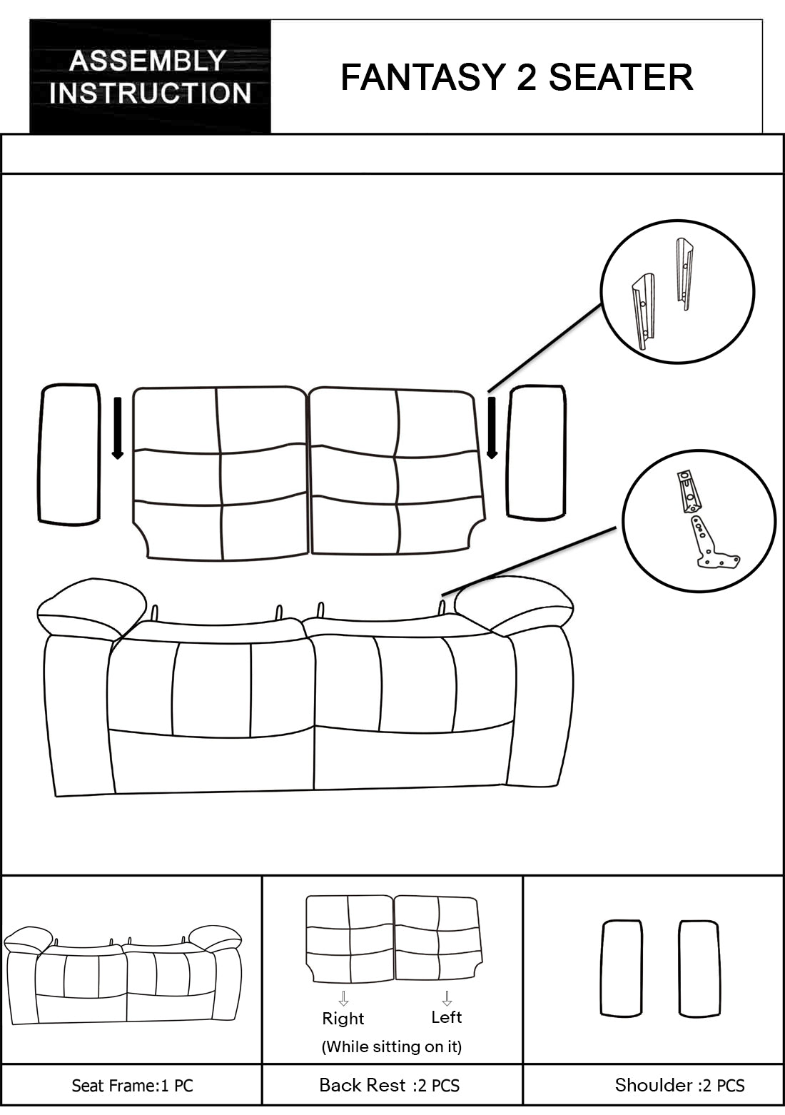 Fantasy 2 Seater Recliner Sofa In Faux Leather Lounge Wooden Frame Couch In Multiple Colour