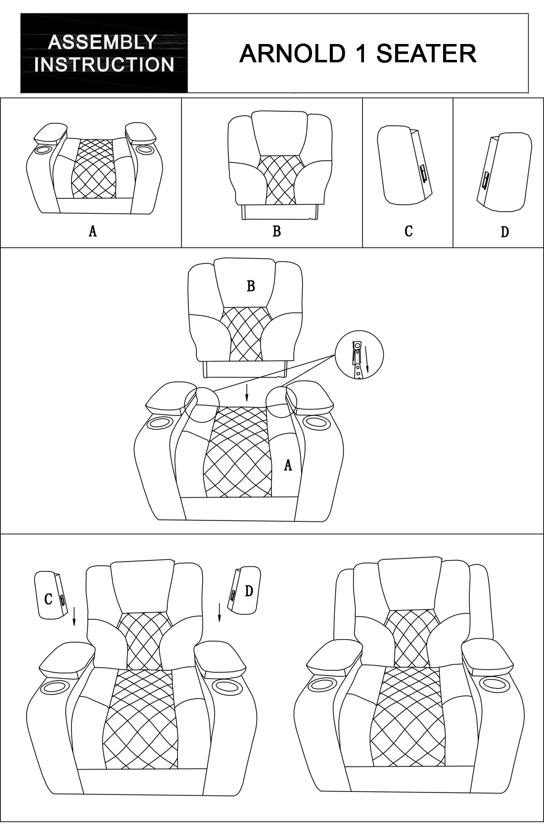 Arnold Electric Recliner Stylish Rhino Fabric Black 1 Seater Lounge Armchair with LED Features