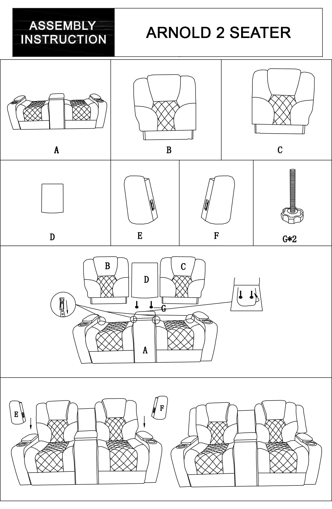 Arnold 3+2+1 Seater Electric Recliner Stylish Rhino Fabric Black Lounge Armchair with LED Features