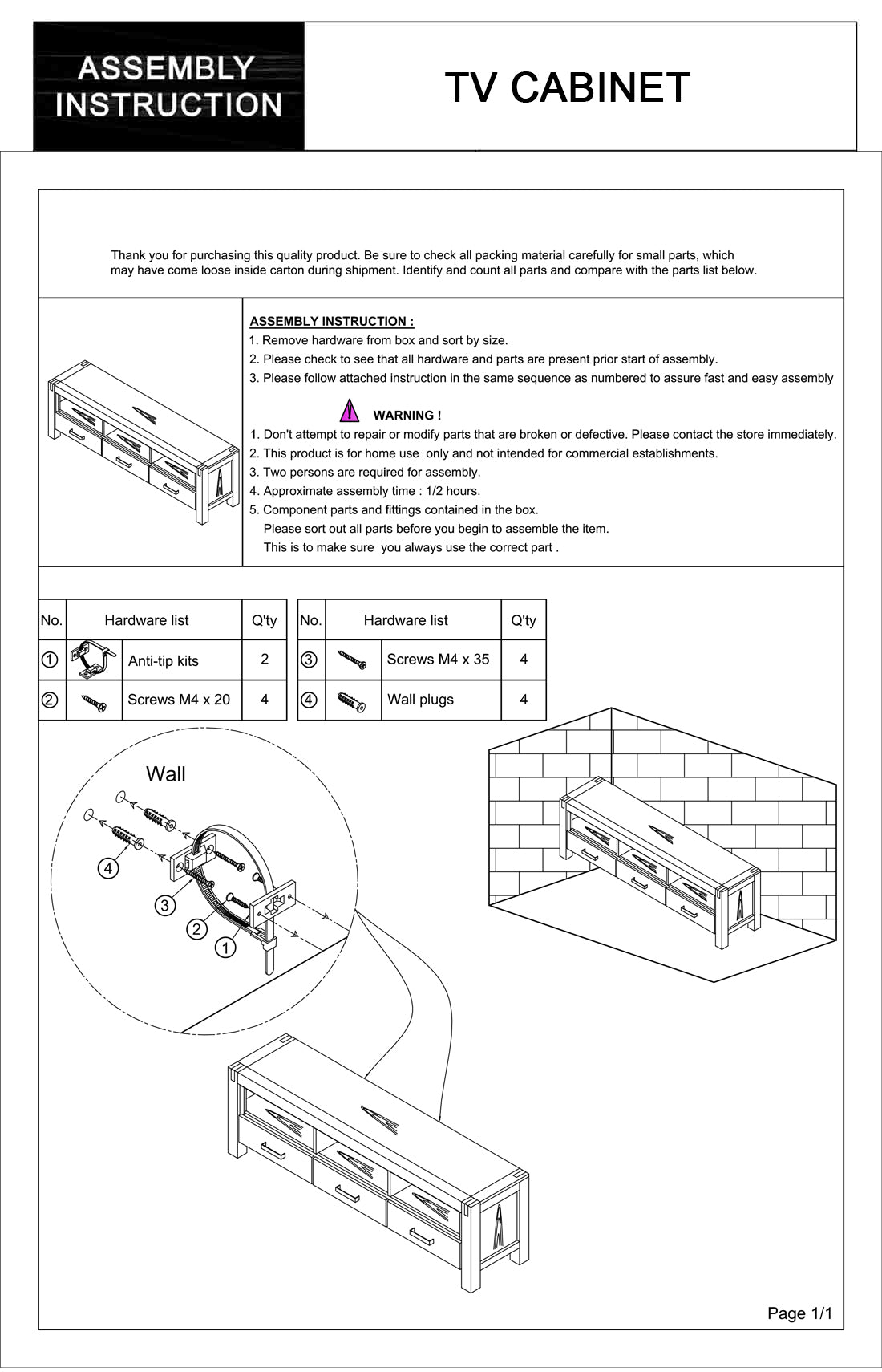 Java 3 Storage Drawers Solid and Veneered Acacia TV Cabinet