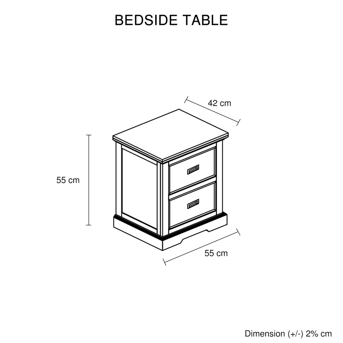 Marley Pine Wood Bedside Table with 2 Drawers