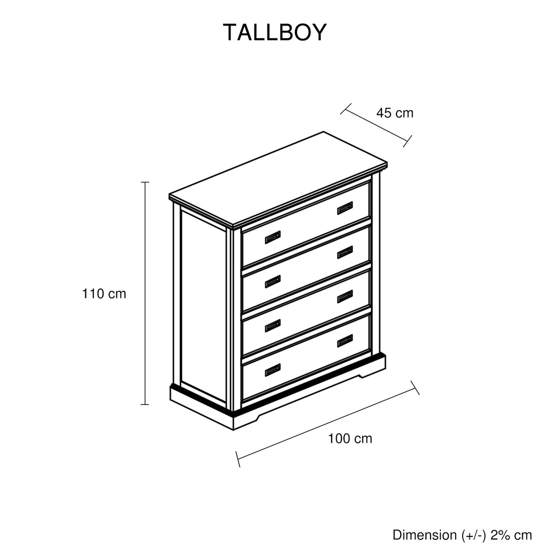 Marley Pine Wood 4 Drawer Tallboy