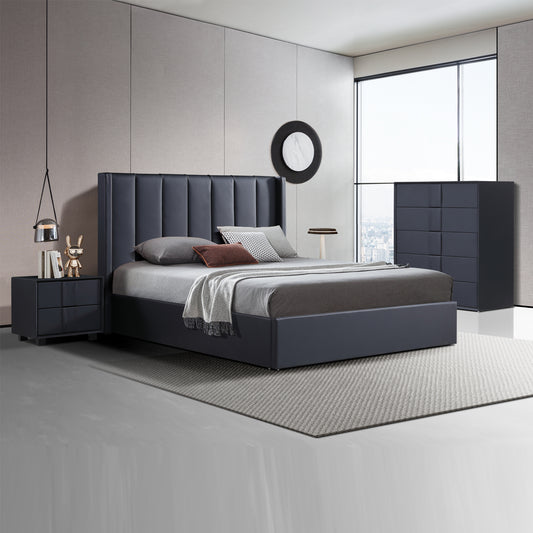 Prado Queen Bedroom Suite with Modern MDF Construction Durable Fabric Upholstery and Ample Storage