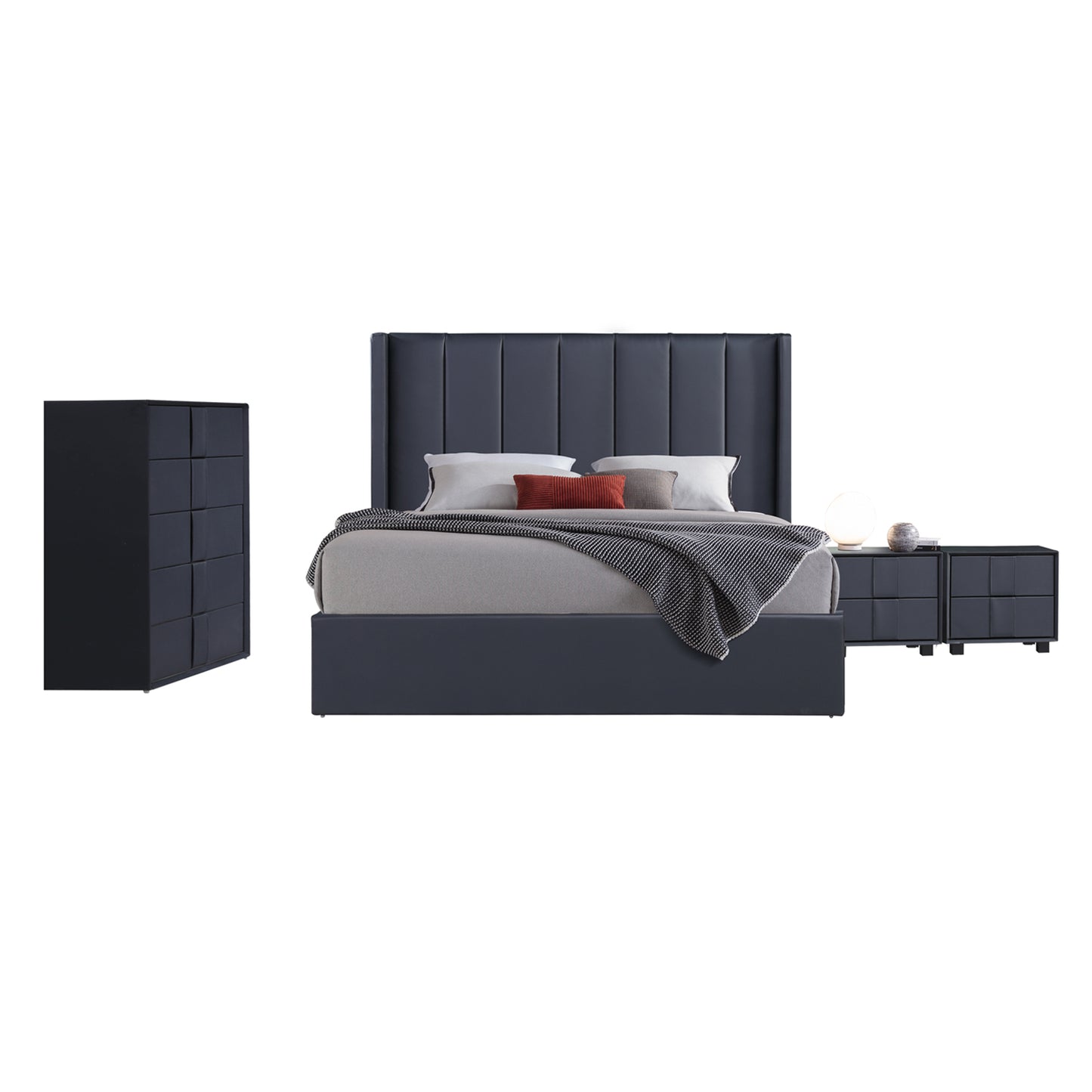Prado Queen Bedroom Suite with Modern MDF Construction Durable Fabric Upholstery and Ample Storage