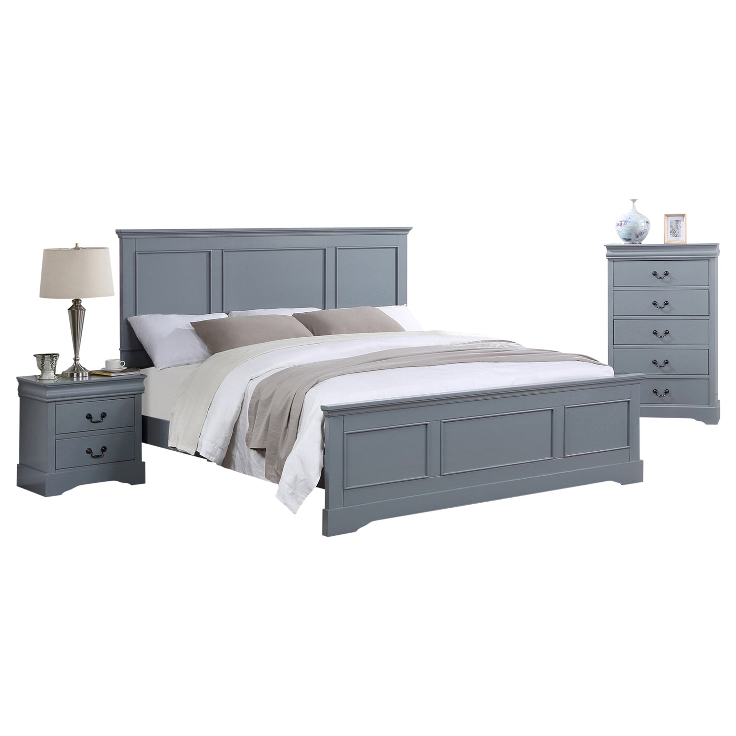 Spencer Grey 4pcs Bedroom Suite Solid Wood & MDF in Multiple Size with Tallboy