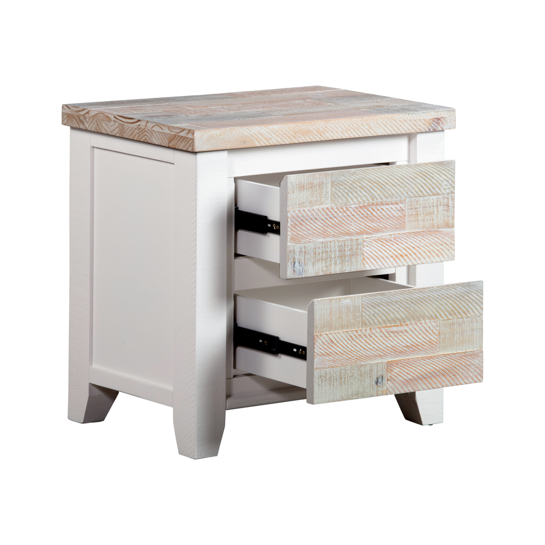 Valencia Coastal Grey and Miami White Colour Two Drawers Solid Pine Timber Bedside Table