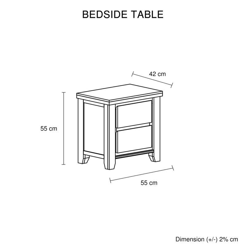 Valencia Coastal Grey and Miami White Colour Two Drawers Solid Pine Timber Bedside Table