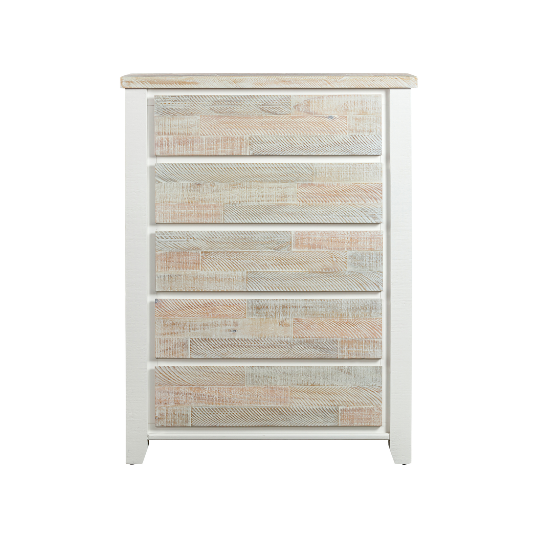 Valencia Solid Pine Timber Tallboy Coastal Grey and Miami White Colour Five Drawers