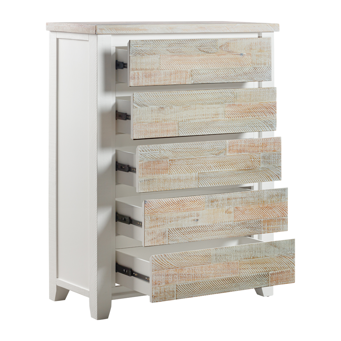 Valencia Solid Pine Timber Tallboy Coastal Grey and Miami White Colour Five Drawers