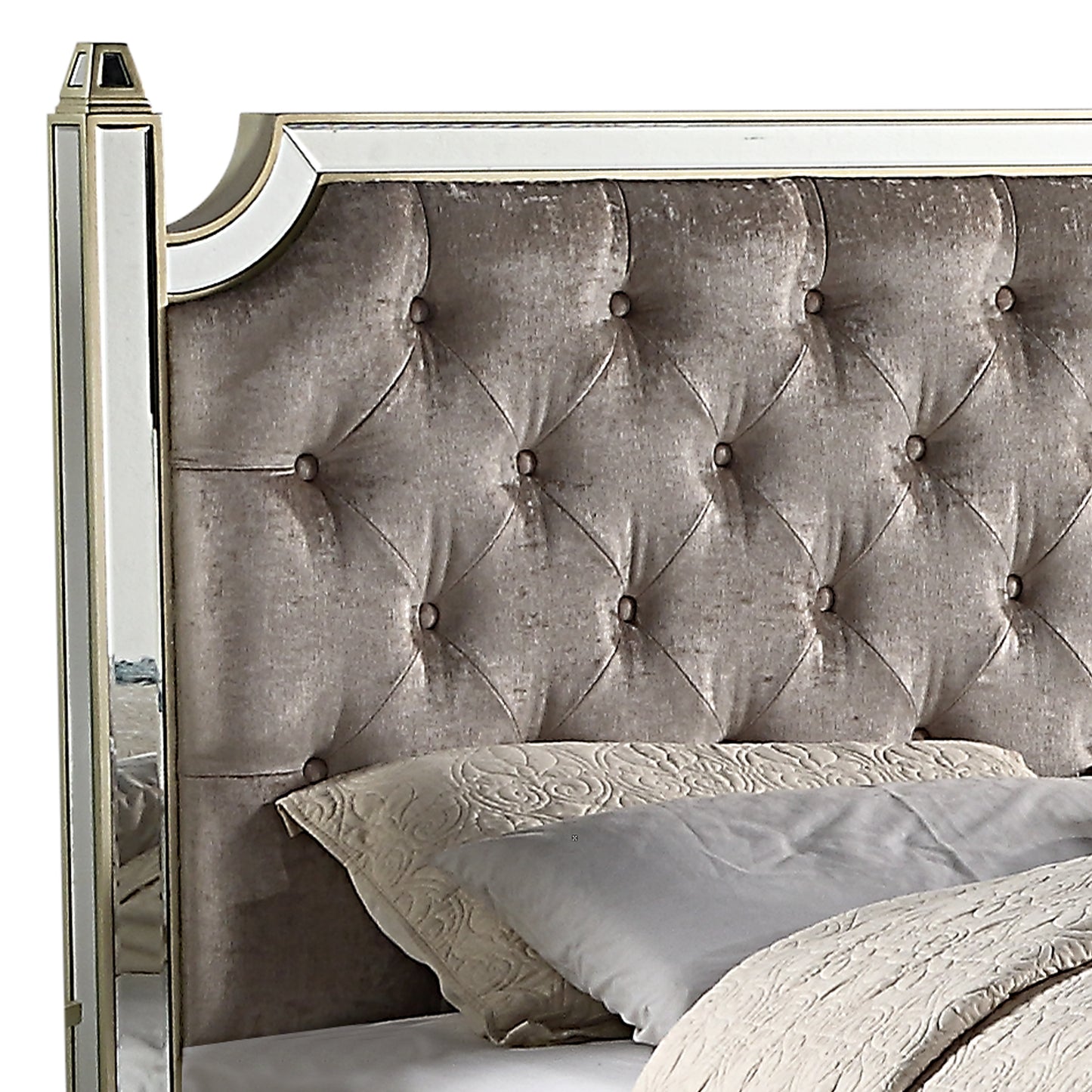 Antique Bedframe Mirrored Work Gold Colour Tufted Headboard Deep Quilting