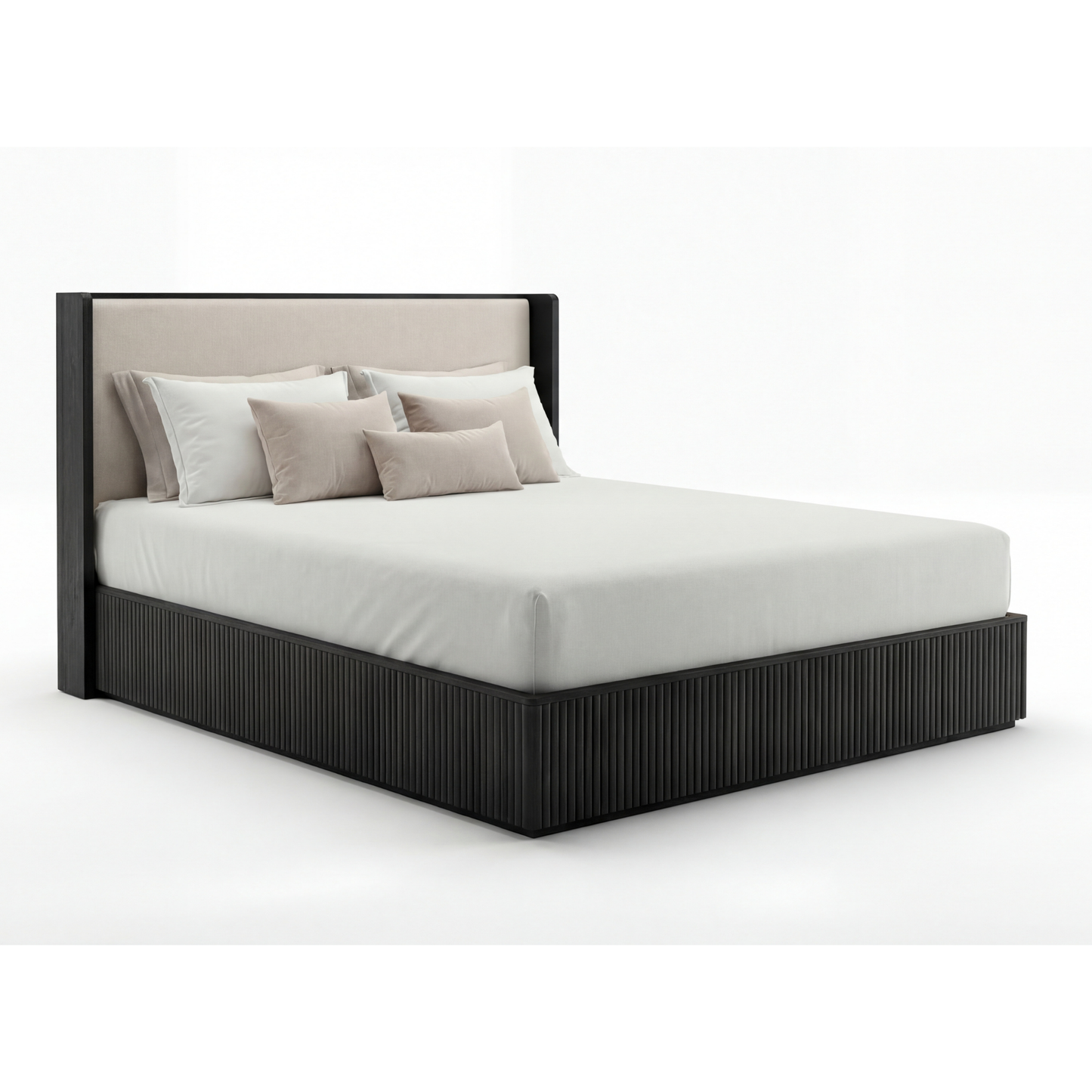 Arlo Solid Rubber Wood Bed Frame with Fabric Upholstered Headboard