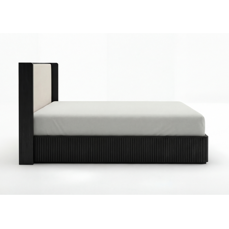 Arlo Solid Rubber Wood Bed Frame with Fabric Upholstered Headboard