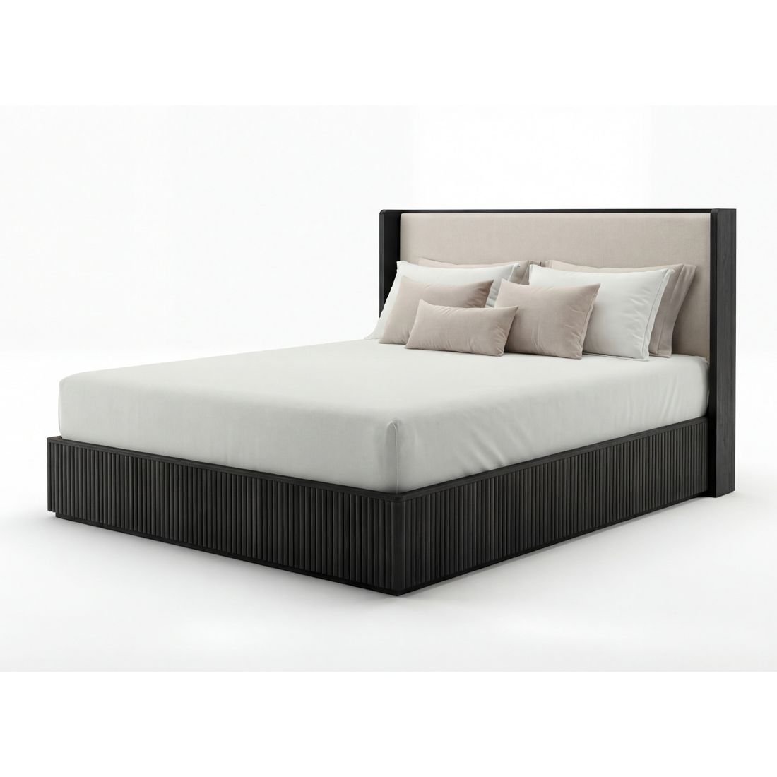 Arlo Solid Rubber Wood Bed Frame with Fabric Upholstered Headboard