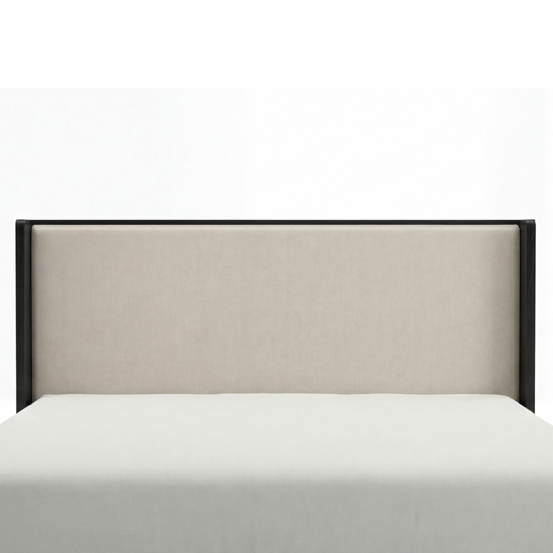 Arlo Solid Rubber Wood Bed Frame with Fabric Upholstered Headboard
