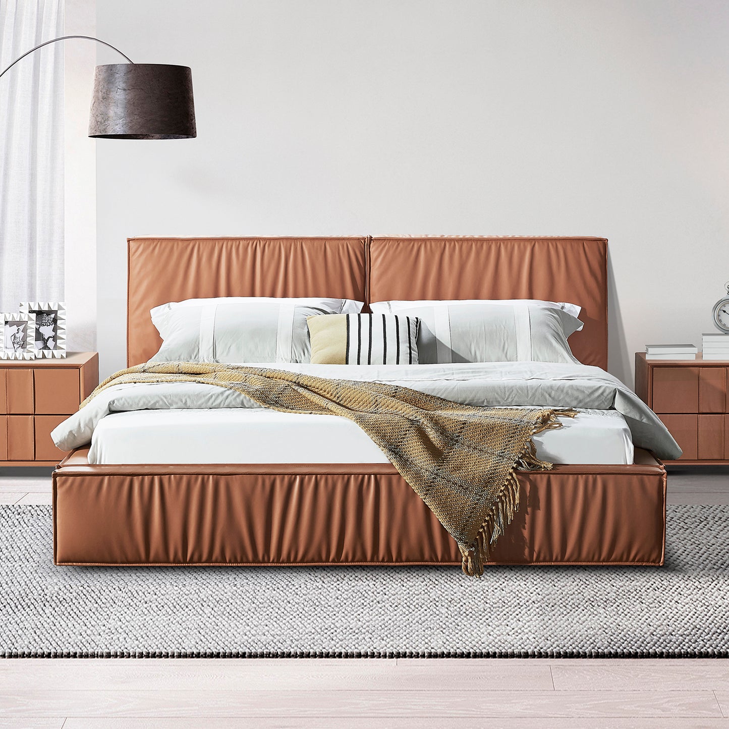Louis Bedframe Premium Leatherette Upholstery Headboard KD Slat Wooden Legs