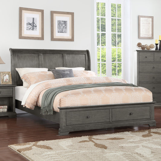 Marco Bed Sleigh Medium High Headboard Bed Frame in Solid Wood MDF Plywood Storage in Grey Colour