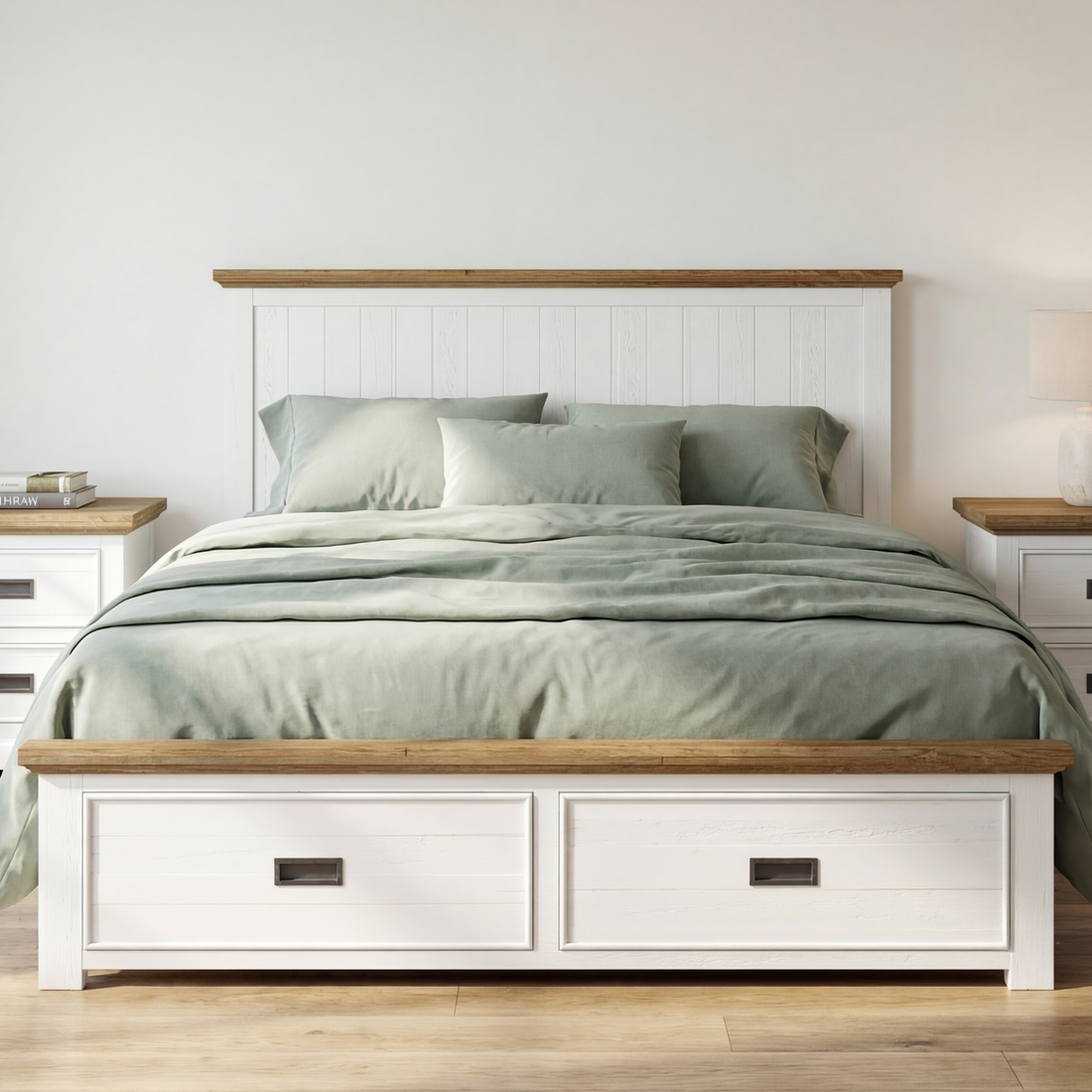 Marley Miami White Pine Wood Bed with Storage Drawers