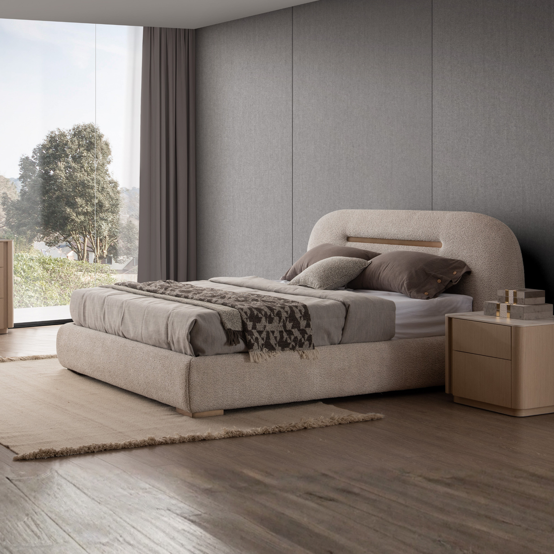 Poppy Fabric Upholstered Bed with Metal Frame