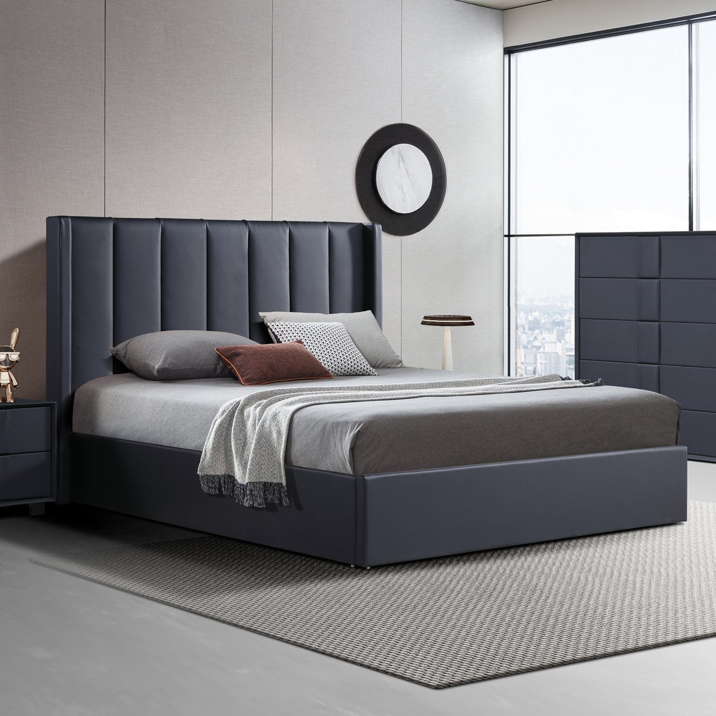 Prado Bedframe MDF Gas Lift Storage Space Knock-down Slats Middle Support Leg Non-woven Fabric