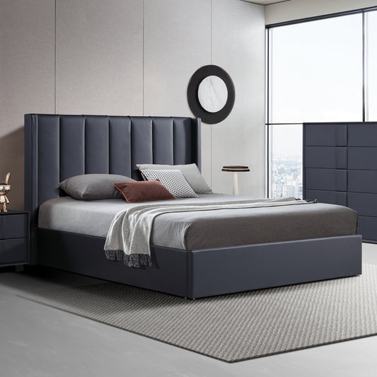 Prado Bedframe MDF Gas Lift Storage Space Knock-down Slats Middle Support Leg Non-woven Fabric