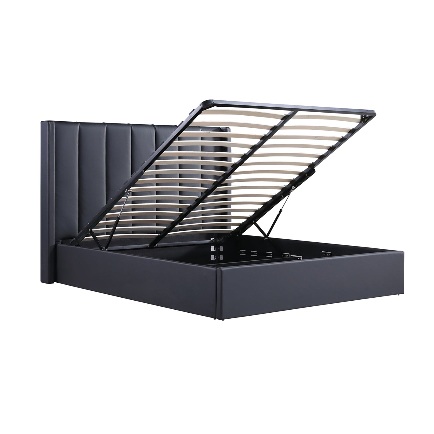 Prado Bedframe MDF Gas Lift Storage Space Knock-down Slats Middle Support Leg Non-woven Fabric