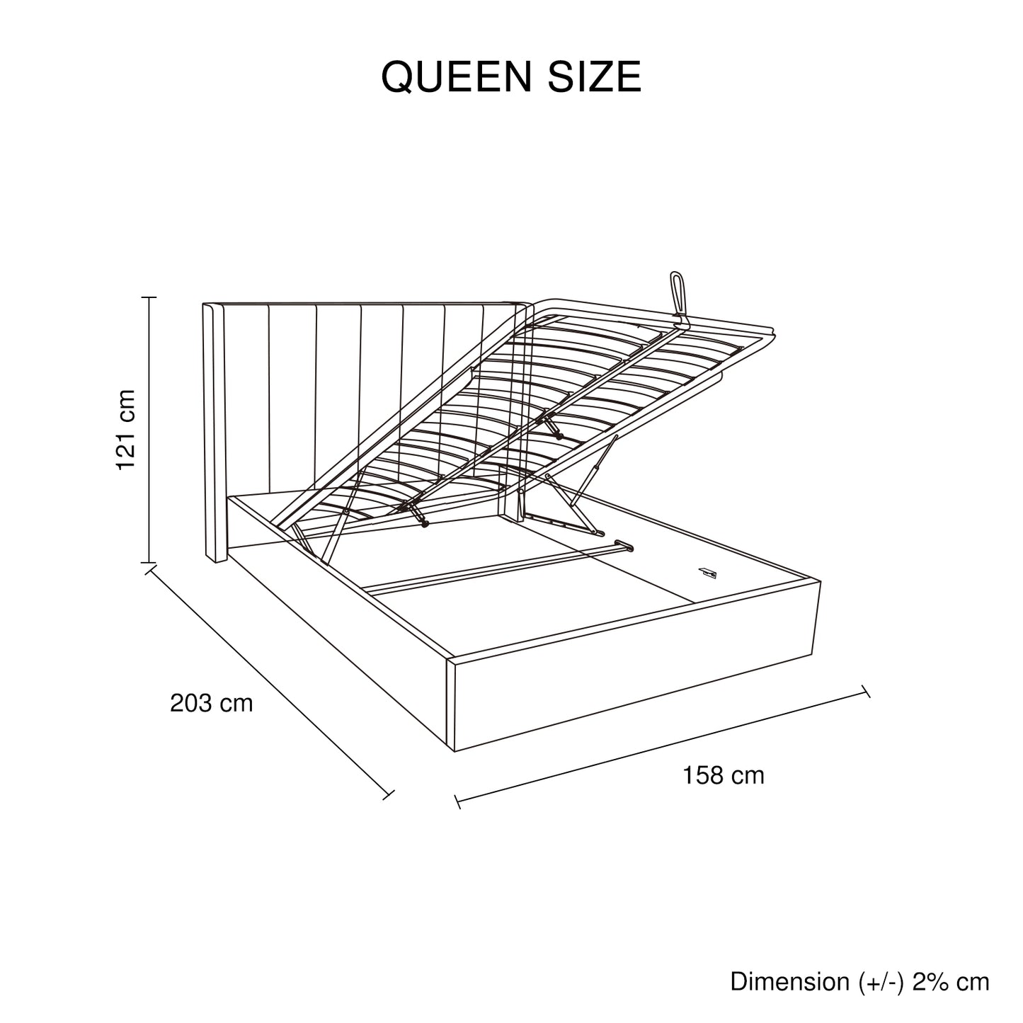 Prado Bedframe MDF Gas Lift Storage Space Knock-down Slats Middle Support Leg Non-woven Fabric