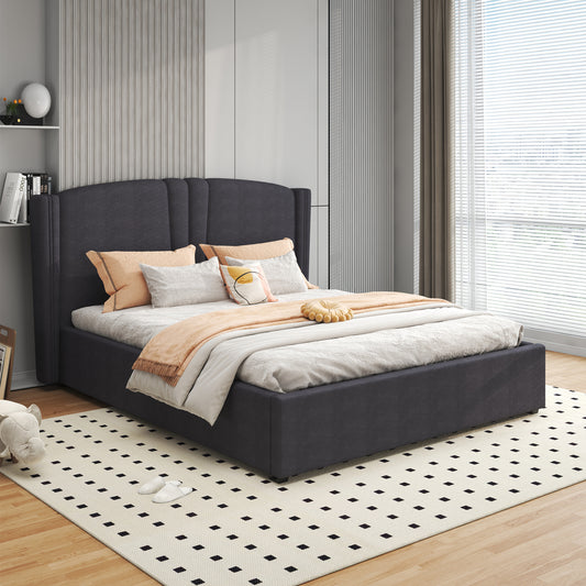 Roman Black Velvet Upholstery High Quality Slats Gas Lift Mechanism Metal Structure Bed Frame in Multiple Sizes