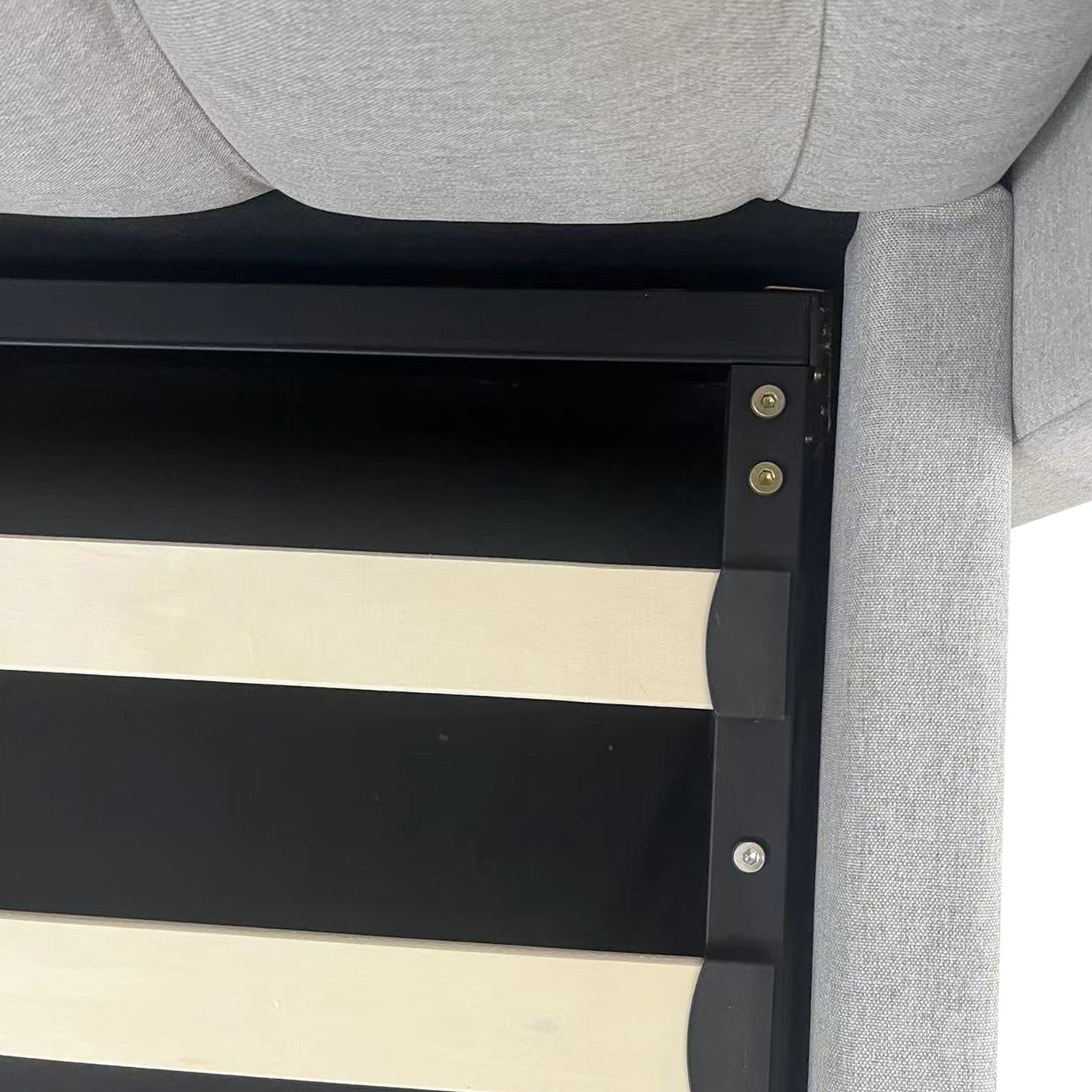 Veronica Winged Grey Linen Fabric Seam Grid Pattern Gas Lift Metal Bed Frame in Multiple Sizes