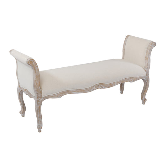 Lille Linen Fabric Beige Oak Wood White Washed Finish Bench Chair