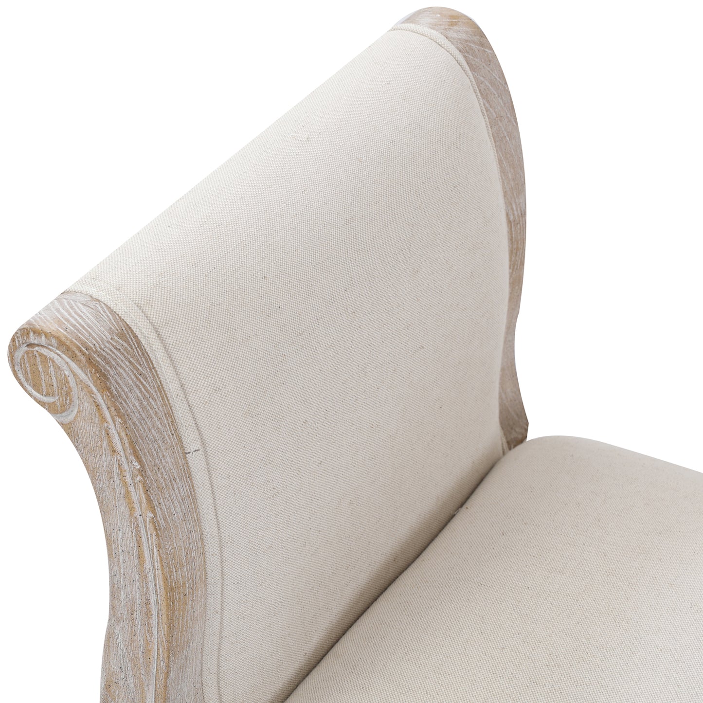 Lille Linen Fabric Beige Oak Wood White Washed Finish Bench Chair