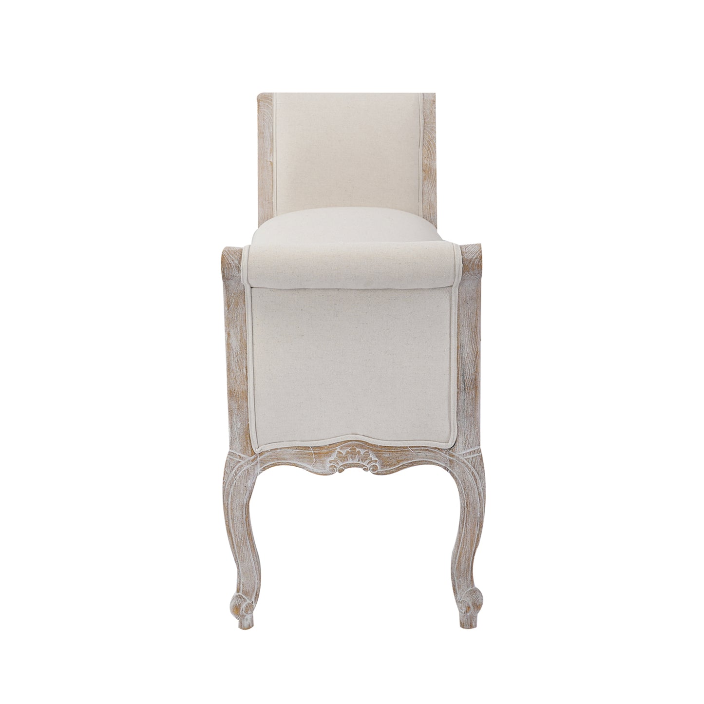 Lille Linen Fabric Beige Oak Wood White Washed Finish Bench Chair