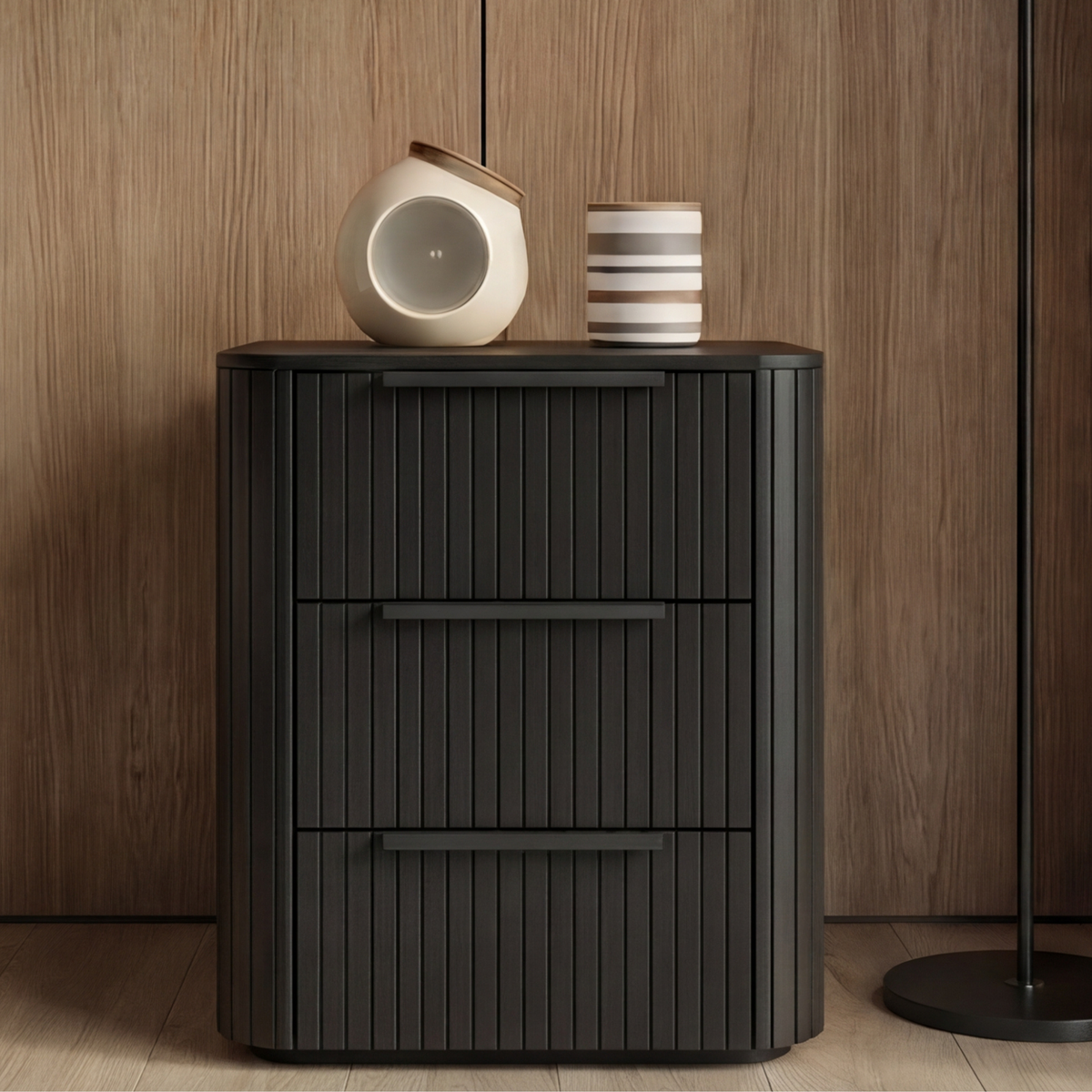 Arlo Solid Rubber Wood Bedside table with LED Lights