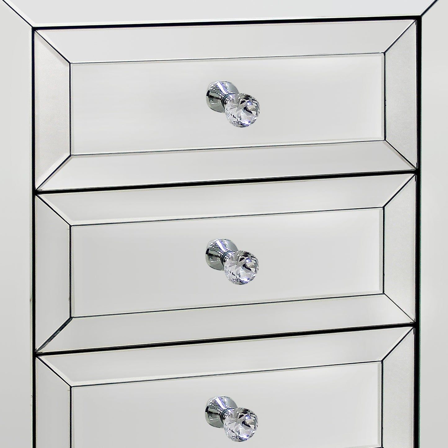 Camelia Bedside Table MDF Silver Mirror Three Drawers Sparkling Handle