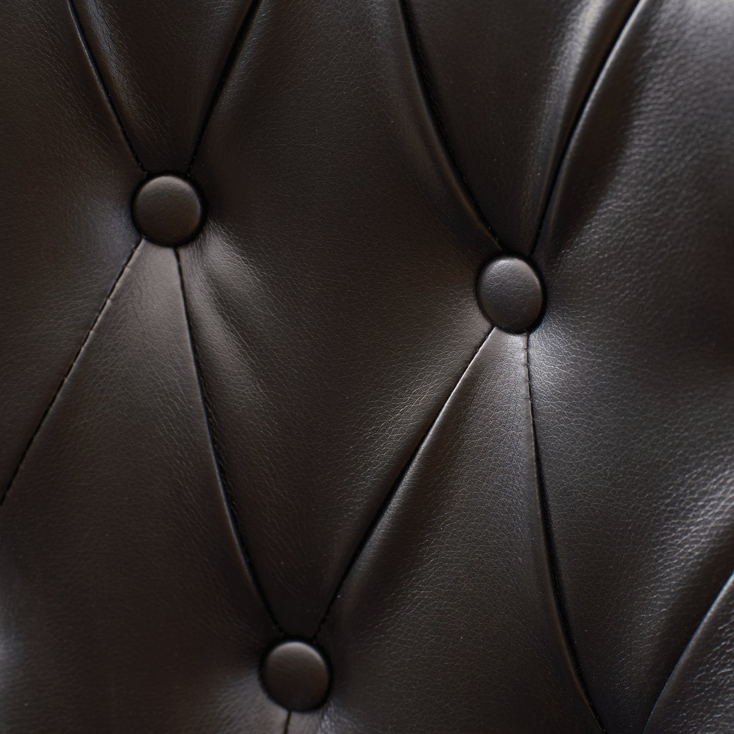 Century 2x Dining Chair Black Leatherette Upholstery Button Studding Deep Quilting Wooden Frame Back with Lion Ring and Nail Rubber Wood Legs