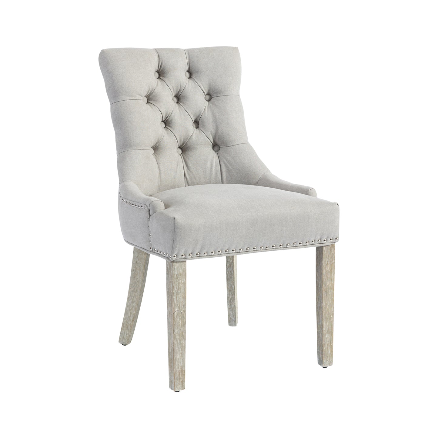 Coaster 2x Dining Chair Light Gray Linen Fabric Button Studding Wooden Frame Rubber Wood Legs