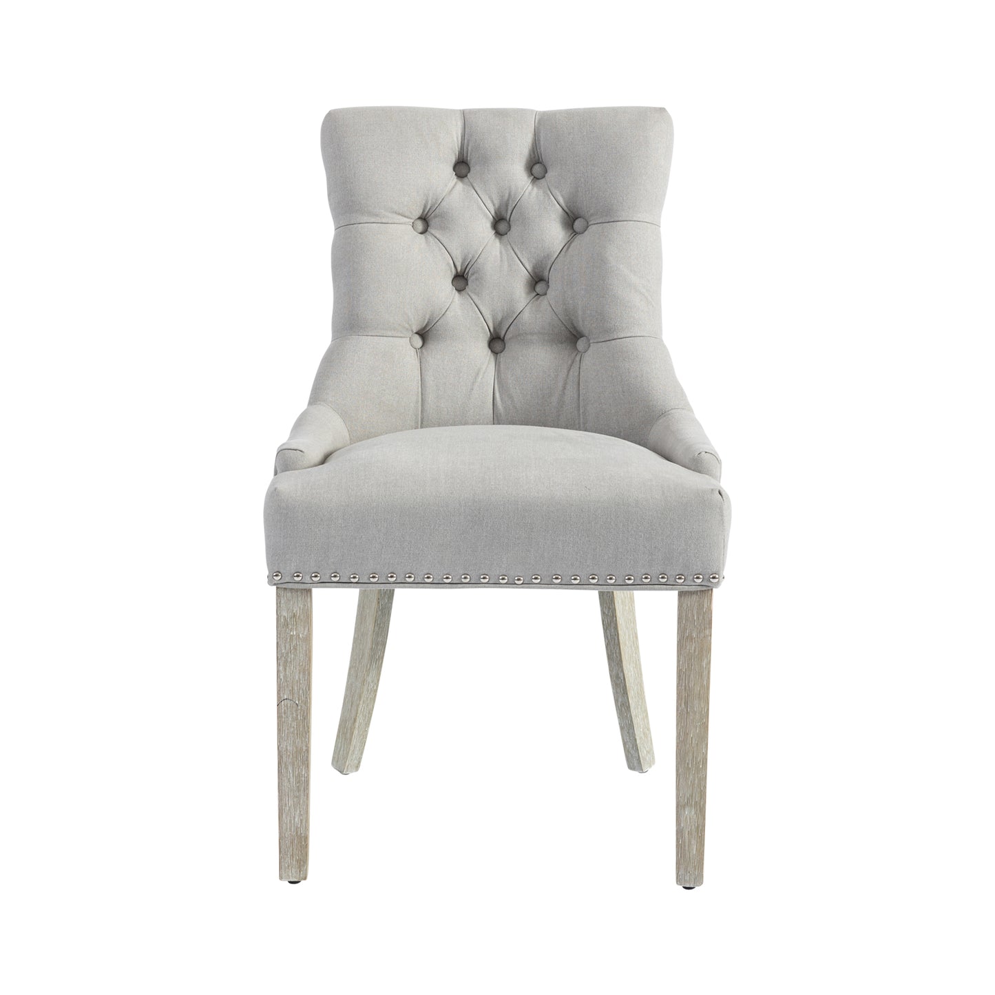 Coaster 2x Dining Chair Light Gray Linen Fabric Button Studding Wooden Frame Rubber Wood Legs