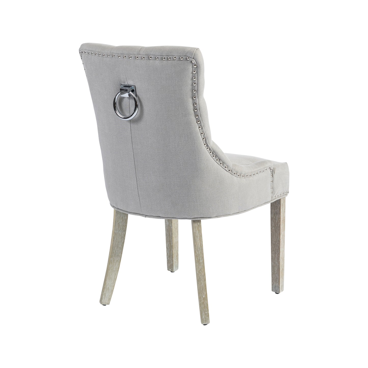 Coaster 2x Dining Chair Light Gray Linen Fabric Button Studding Wooden Frame Rubber Wood Legs