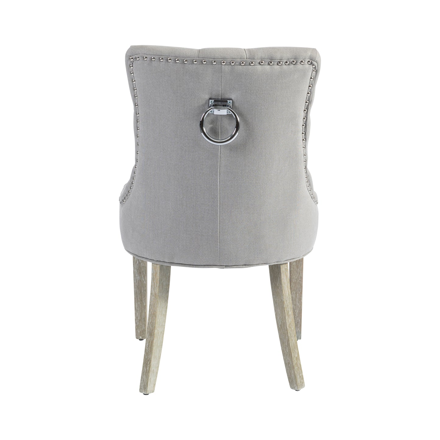 Coaster 2x Dining Chair Light Gray Linen Fabric Button Studding Wooden Frame Rubber Wood Legs