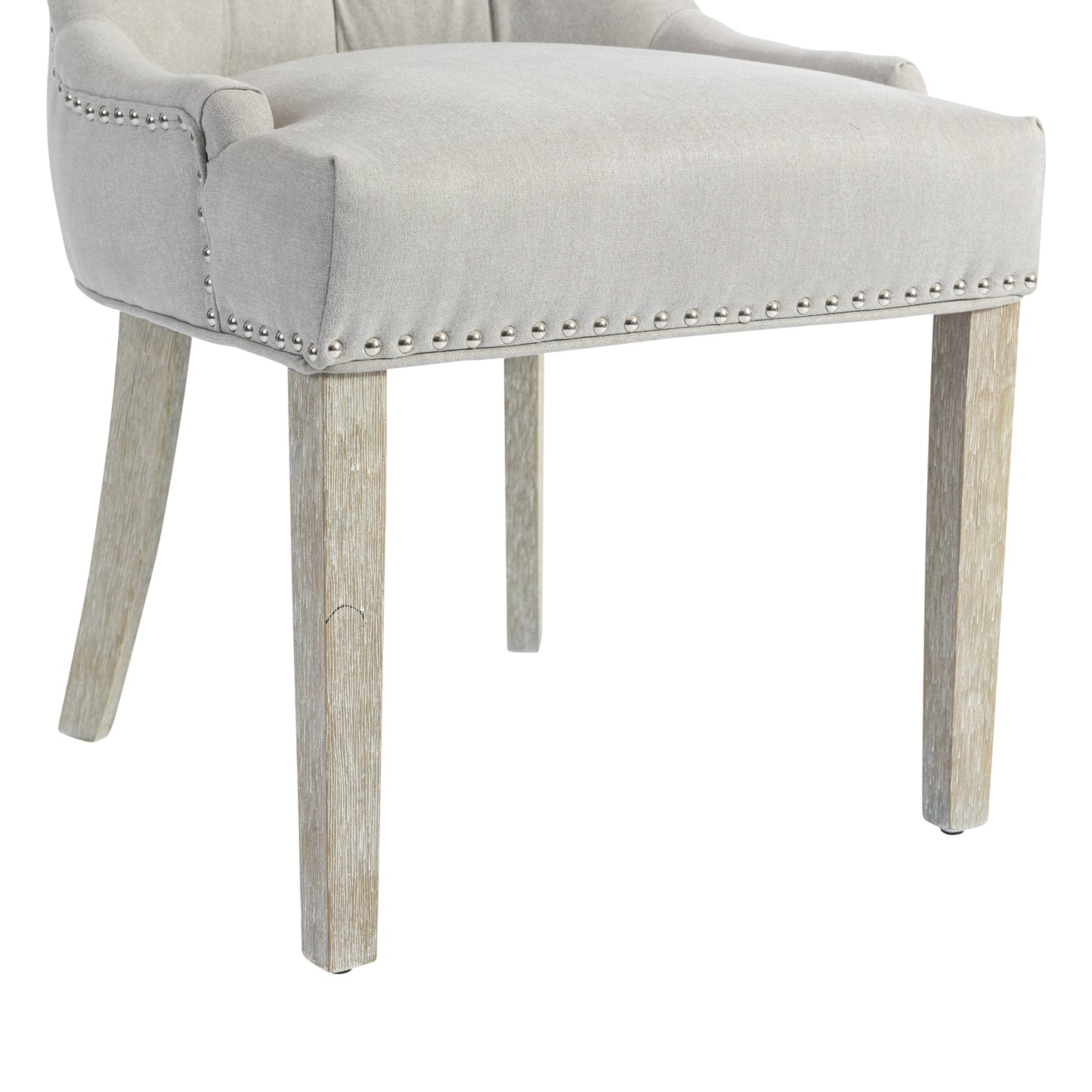 Coaster 2x Dining Chair Light Gray Linen Fabric Button Studding Wooden Frame Rubber Wood Legs