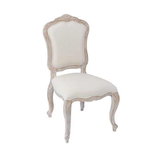 Lille Dining Chair Linen Fabric Beige Oak Wood White Washed Finish