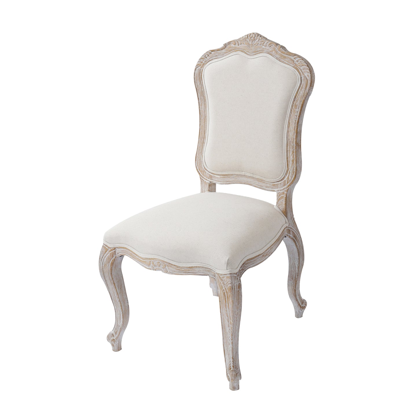 Lille Dining Chair Linen Fabric Beige Oak Wood White Washed Finish