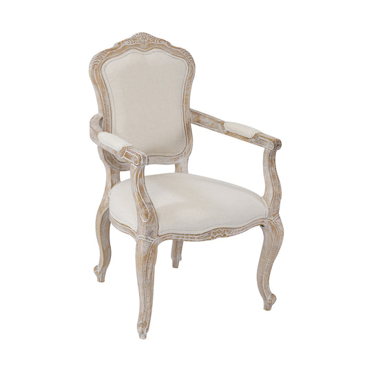 Lille Arm Chair Linen Fabric Beige Oak Wood White Washed Finish