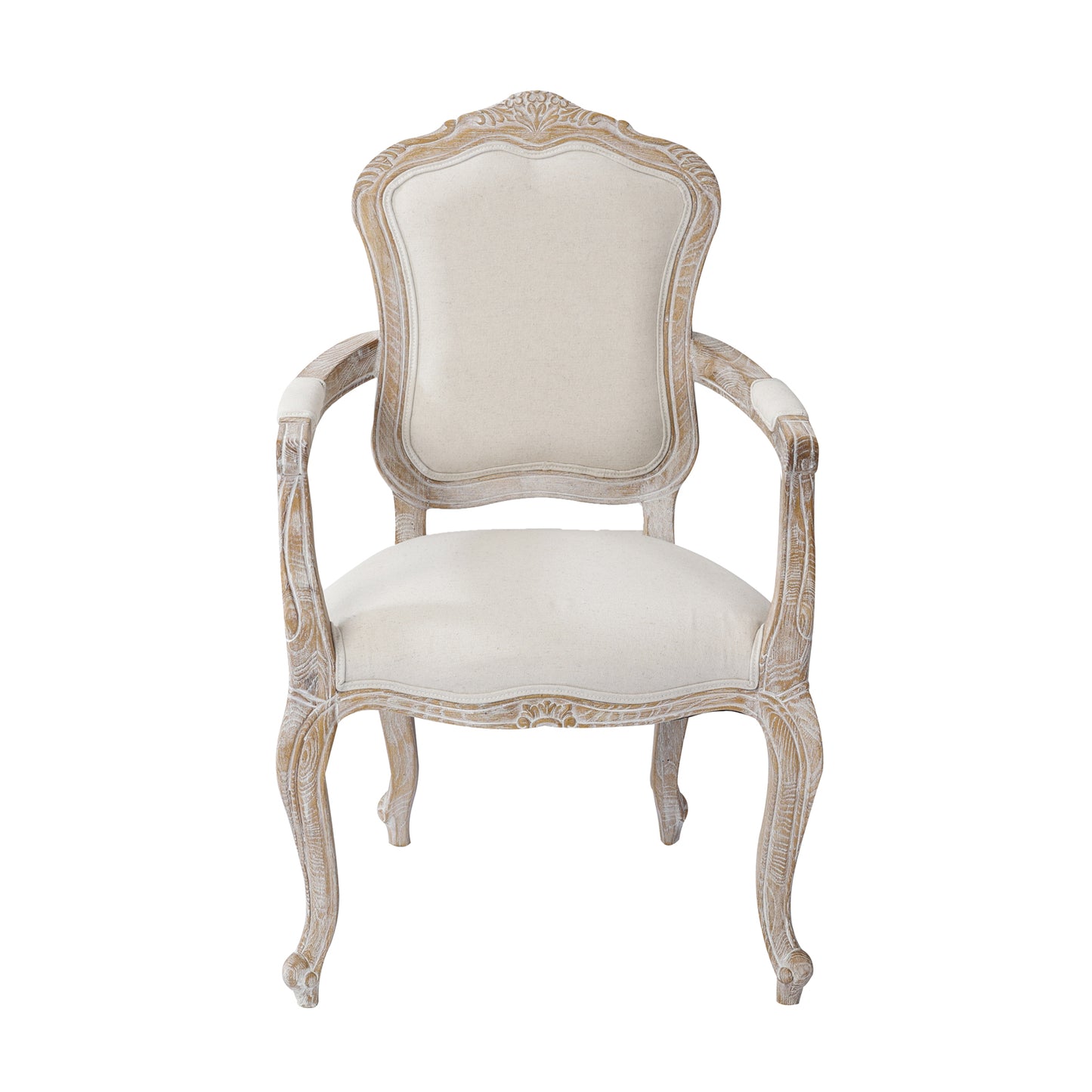 Lille Arm Chair Linen Fabric Beige Oak Wood White Washed Finish