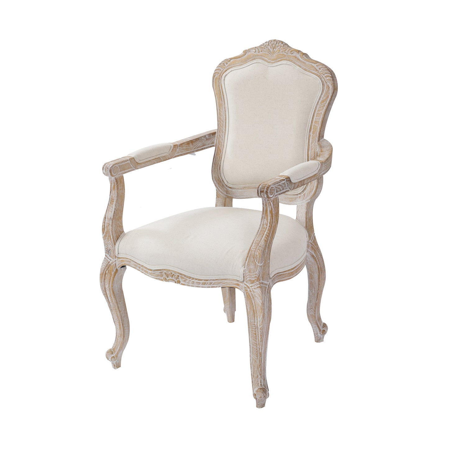 Lille Arm Chair Linen Fabric Beige Oak Wood White Washed Finish