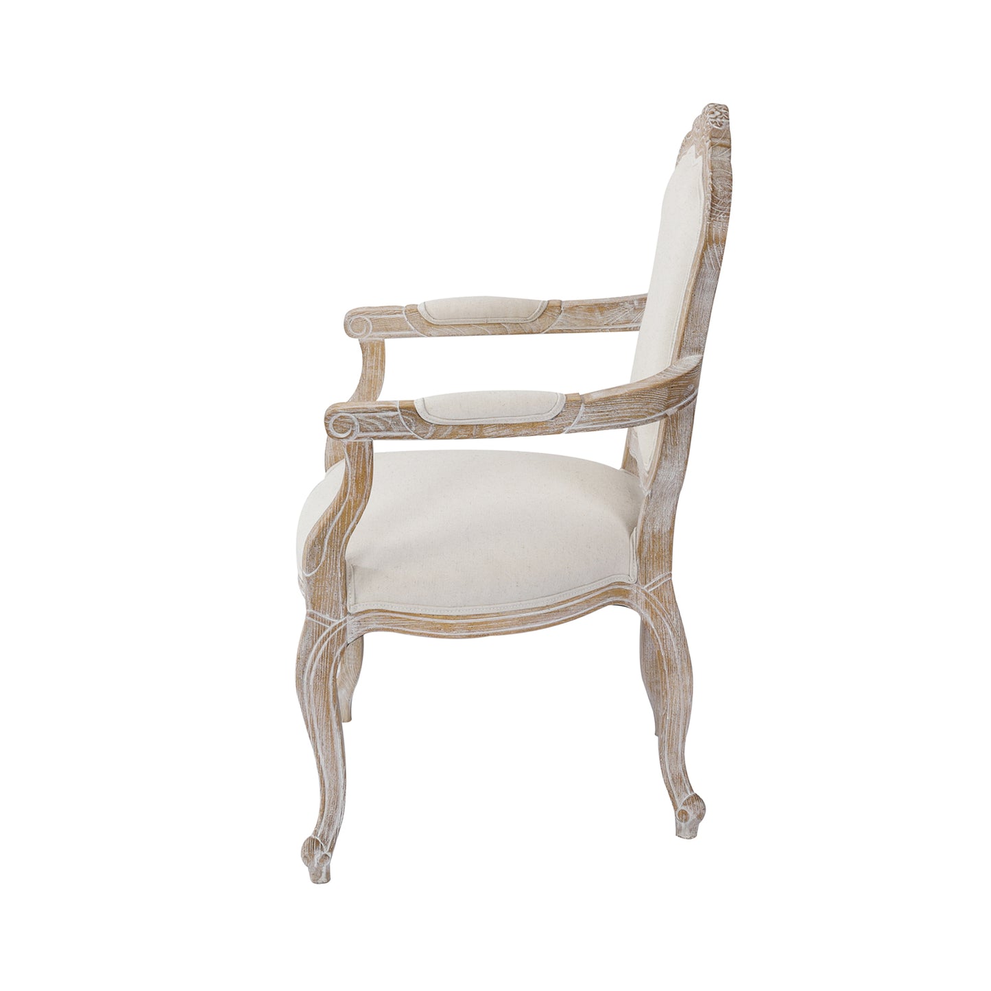 Lille Arm Chair Linen Fabric Beige Oak Wood White Washed Finish