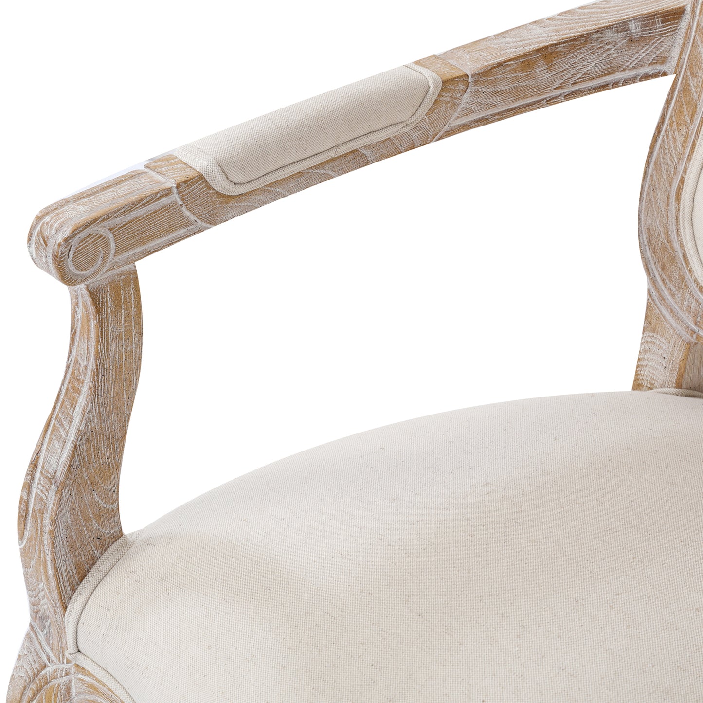 Lille Arm Chair Linen Fabric Beige Oak Wood White Washed Finish