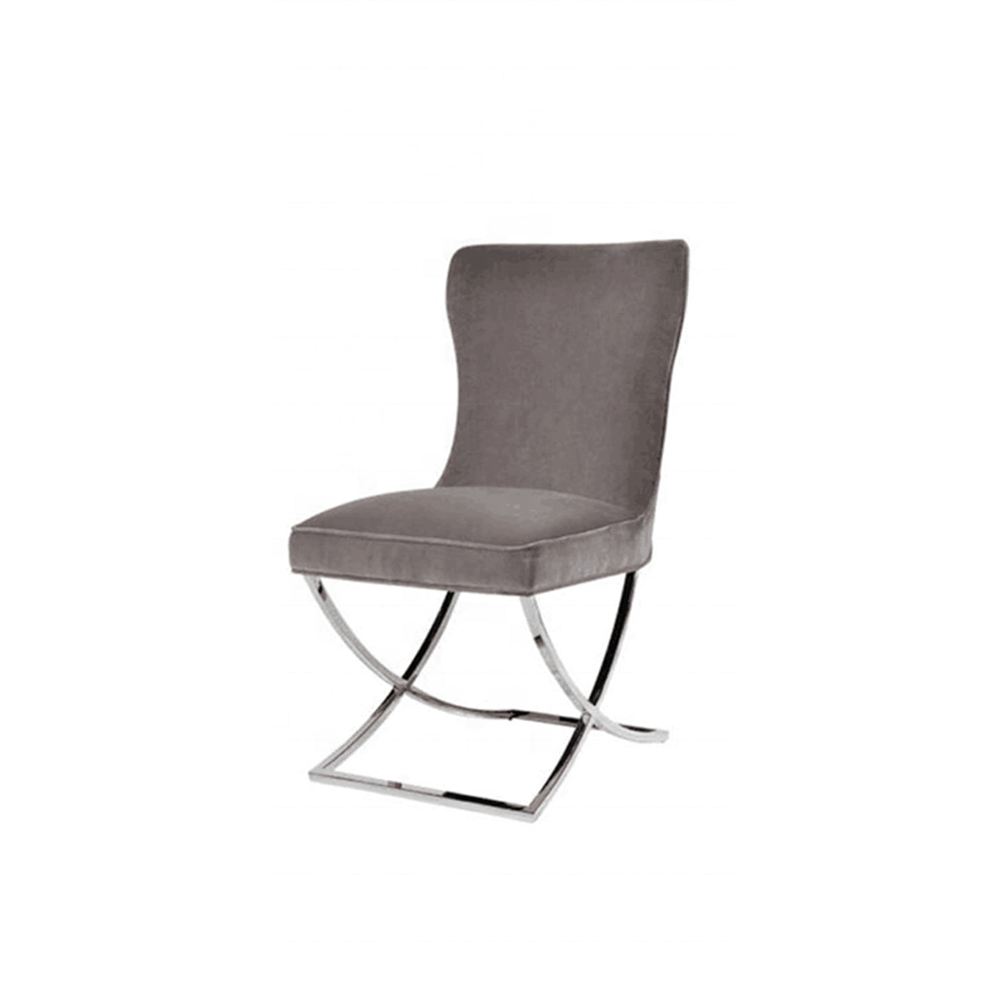 Paradise 2x Dining Chairs Grey Fabric Upholstery Beautiful Quilting Silver Colour Legs